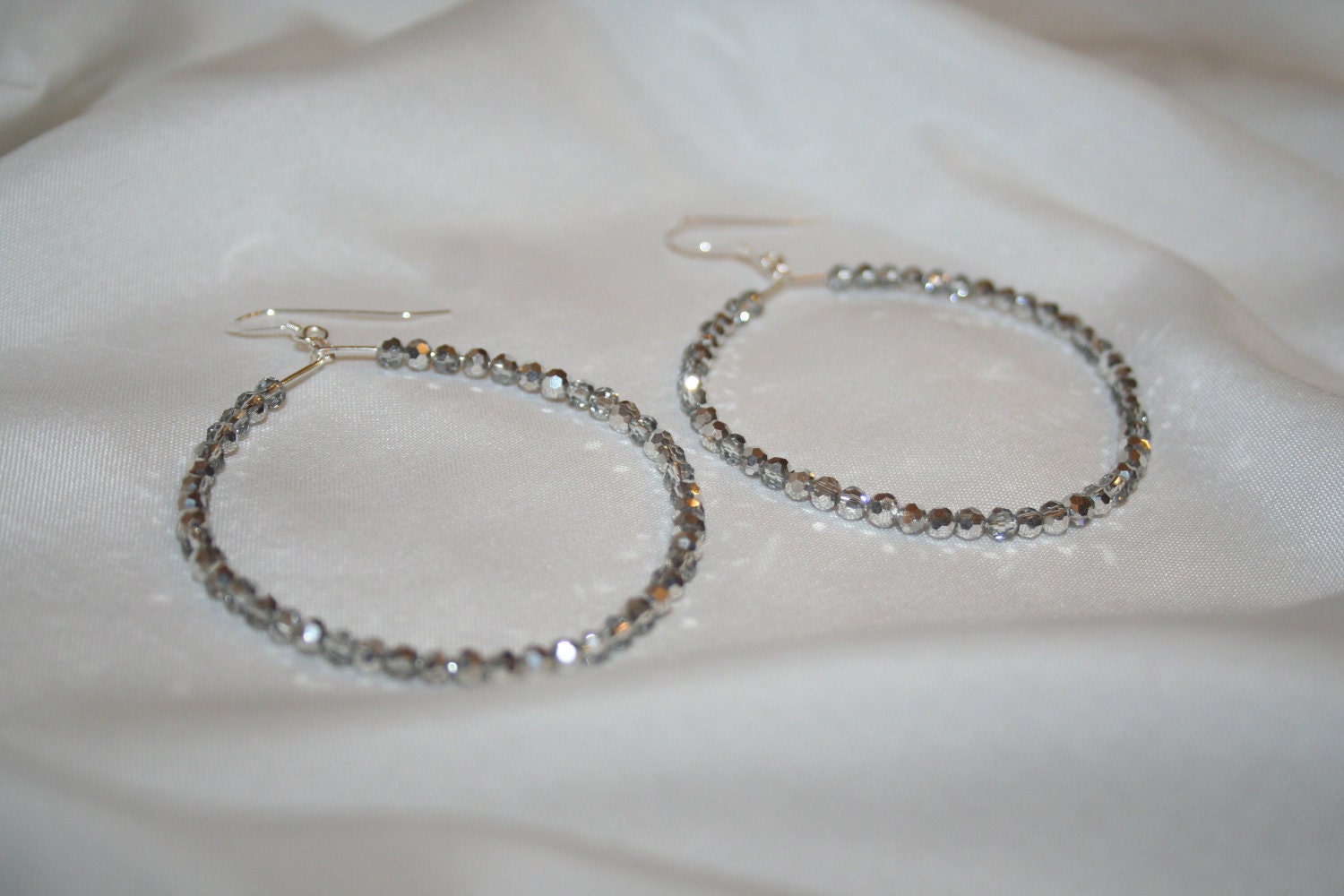 Shimmering silver/crystal beaded hoops... FREE SHIPPING