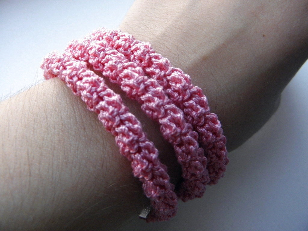 Crochet bracelet made of cotton pink color