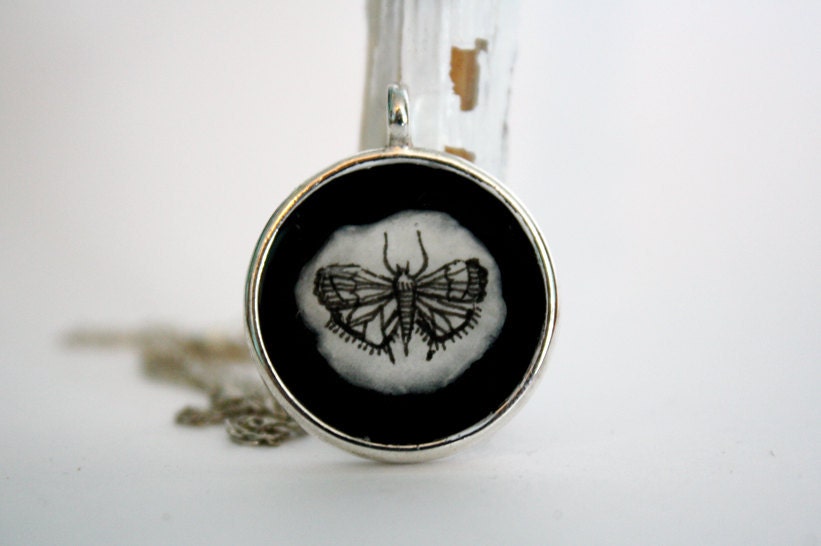 Black Moth- Hand painted necklace