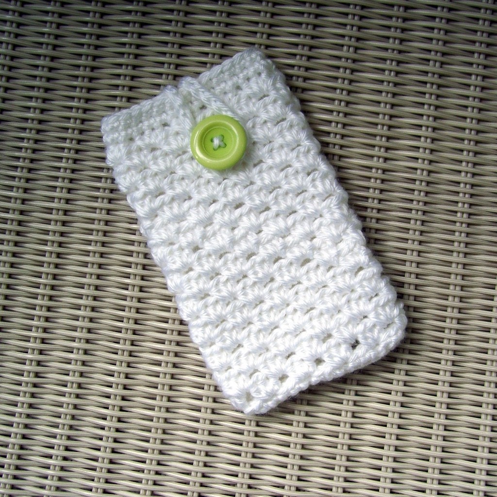 Crocheted Smart Phone, Iphone, Camera, MP3 Case White