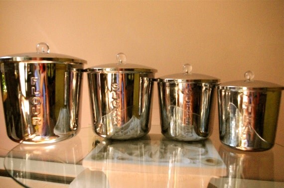 Vintage Set of 4 Everedy Stainless Steel Kitchen Canisters
