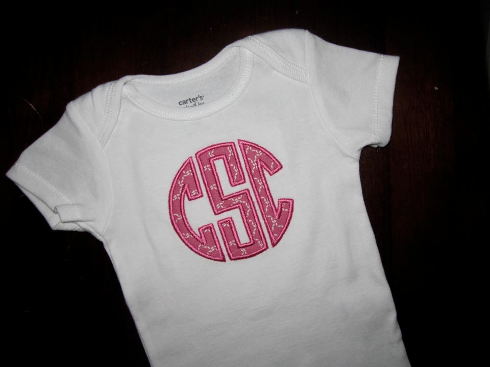SALE-Personalized Baby Gift- Appliqued Initials- Pink