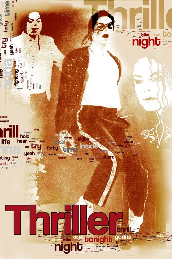 Michael Jackson - Thriller  the song - collage - Size: 11,69 X 16,535 inches