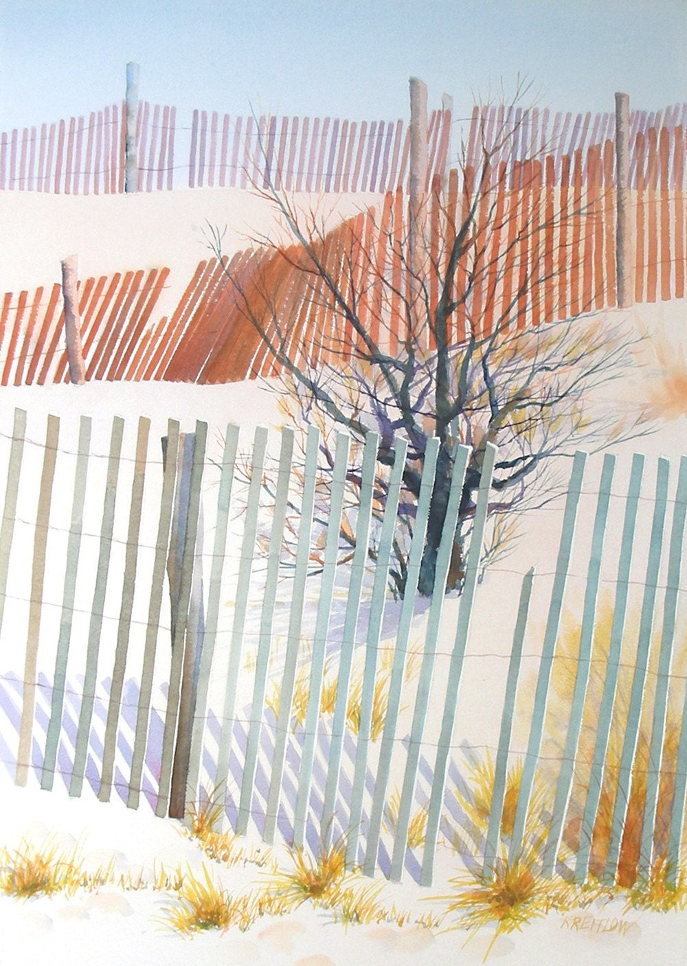 Fences - landscape watercolor