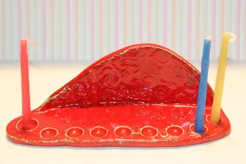 Red Hanukkah Ceramic Menorah Happy Holiday