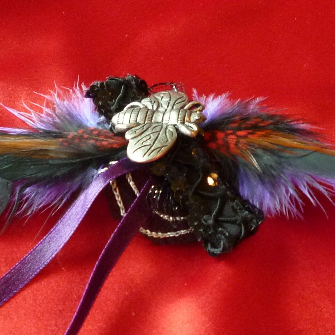 Hair Fascinator,  Insect Barrette, Barrette Feathers, Hair Decoration by mystic2awesome