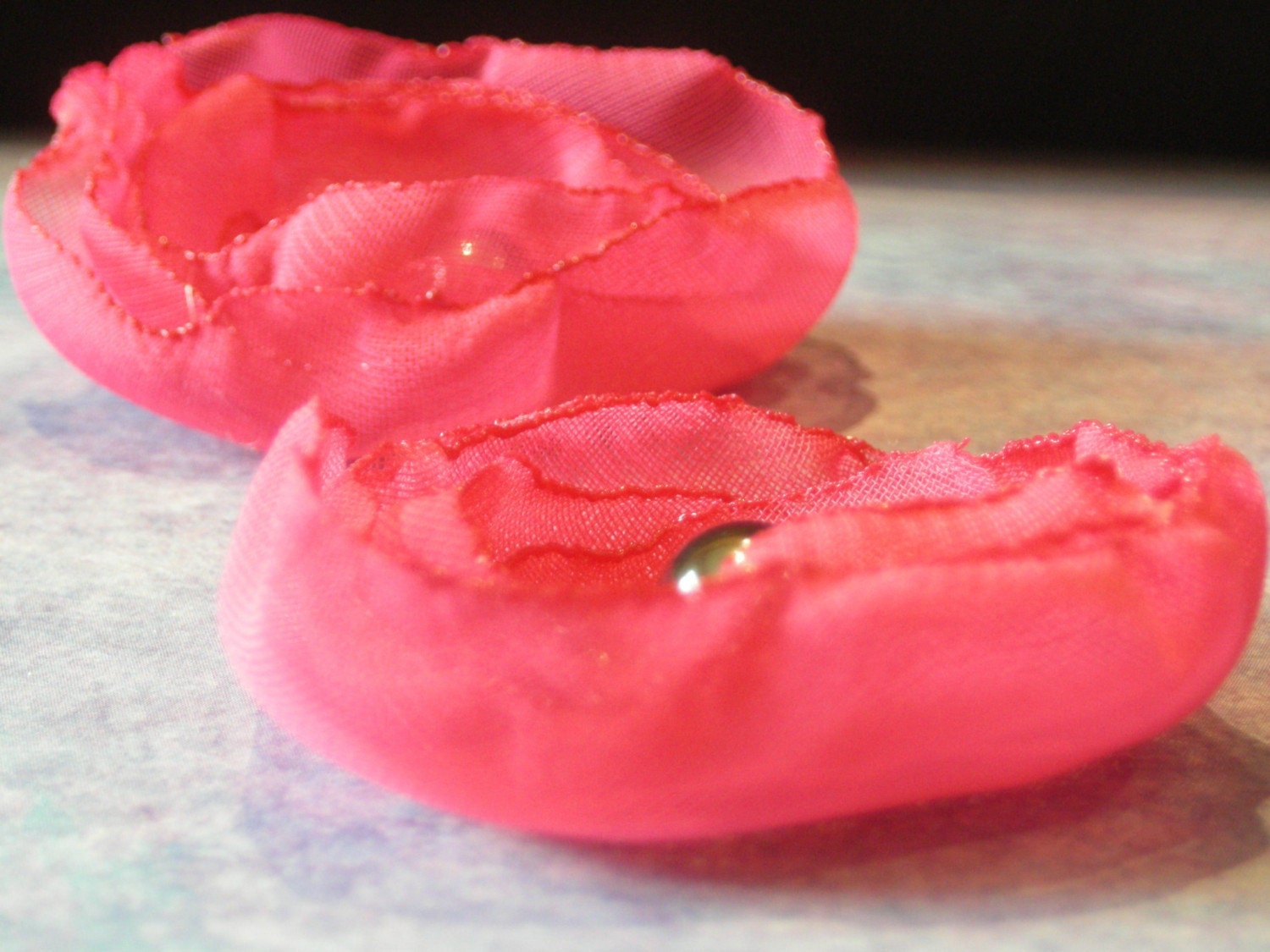 Sale - Hot pink chiffon flower hair pins with hematite beads