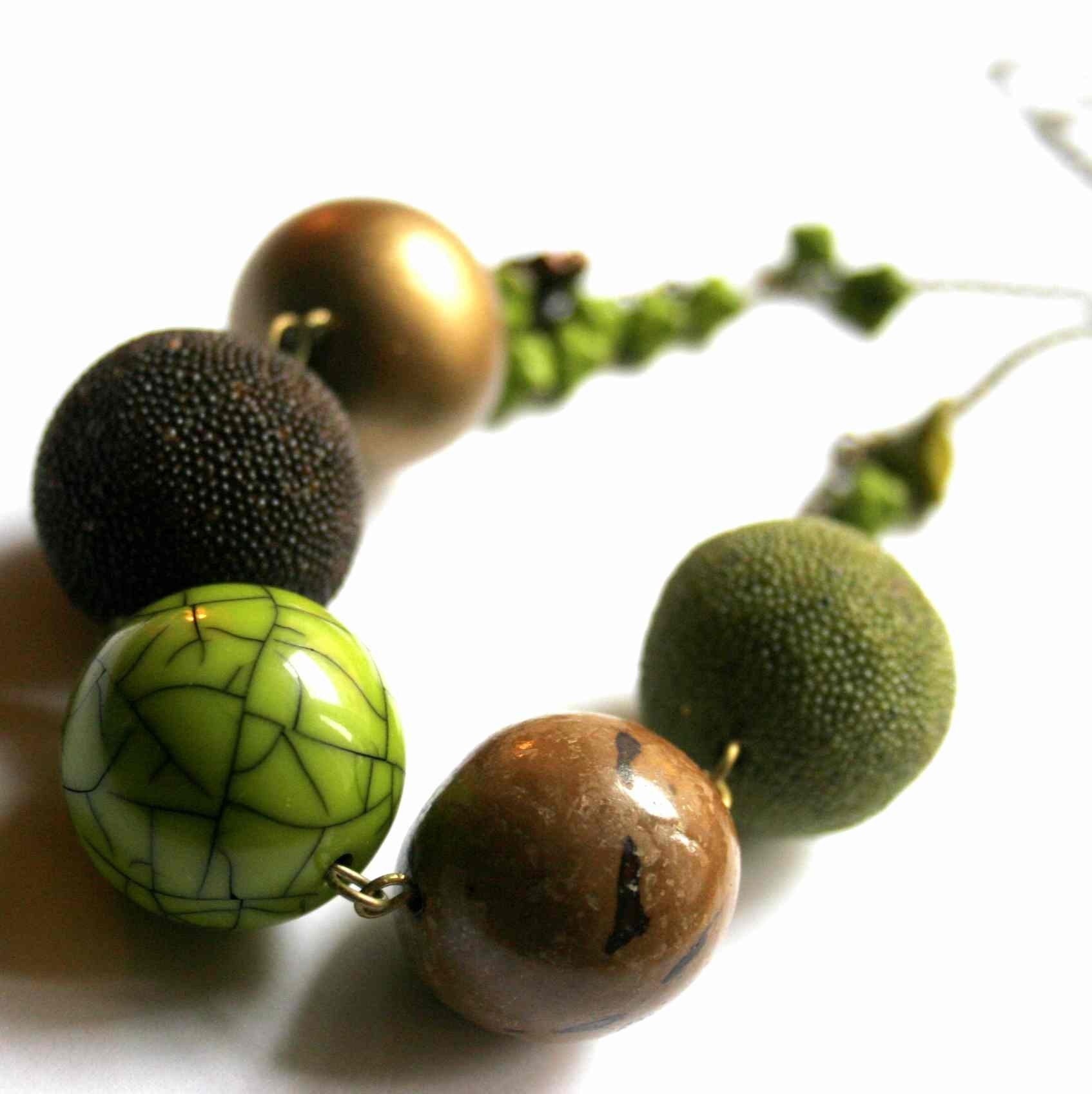 Moss and
                                    Tree - very long necklace with various beads on brass chain