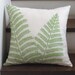 Beige and Green Fern Embroidery  Pillow Cover