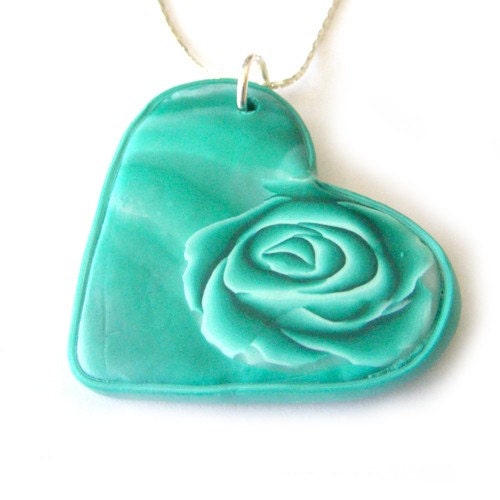 Polymer Clay Heart Keychain or Bag Decoration in Shades of Teal