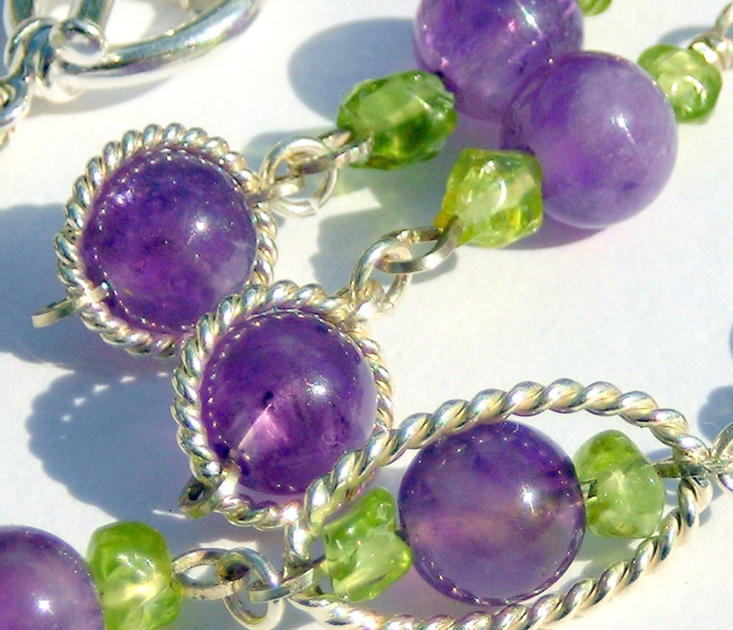 Amethyst and Peridot Sterling Silver Bracelet and Earrings set