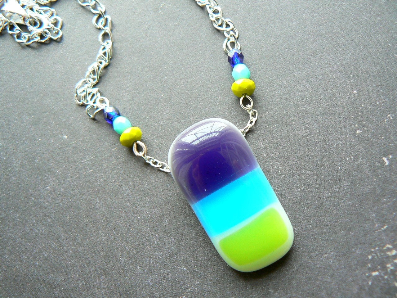 Happy Stripes fused glass necklace