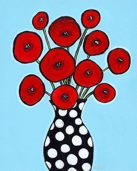Red Poppies Aqua - print