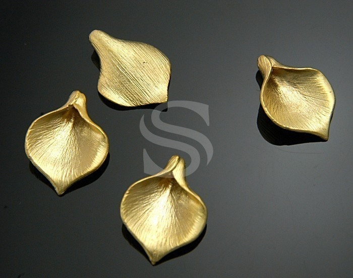 B-712-MG / 4 Pcs - Unique Brush Textured Wide Calla Bead, Matte Finished 16K Gold Plated Brass / 13mm x 18mm