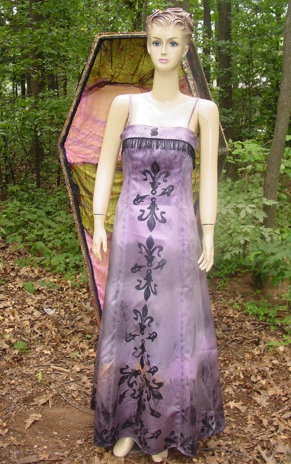handmade VAMPIRE GOWN with ghosts,spiders and caldron HALLOWEEN COSTUME or zombie prom