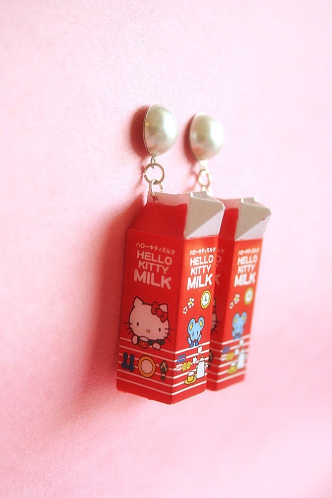 Hello Kitty milk carton earrings
