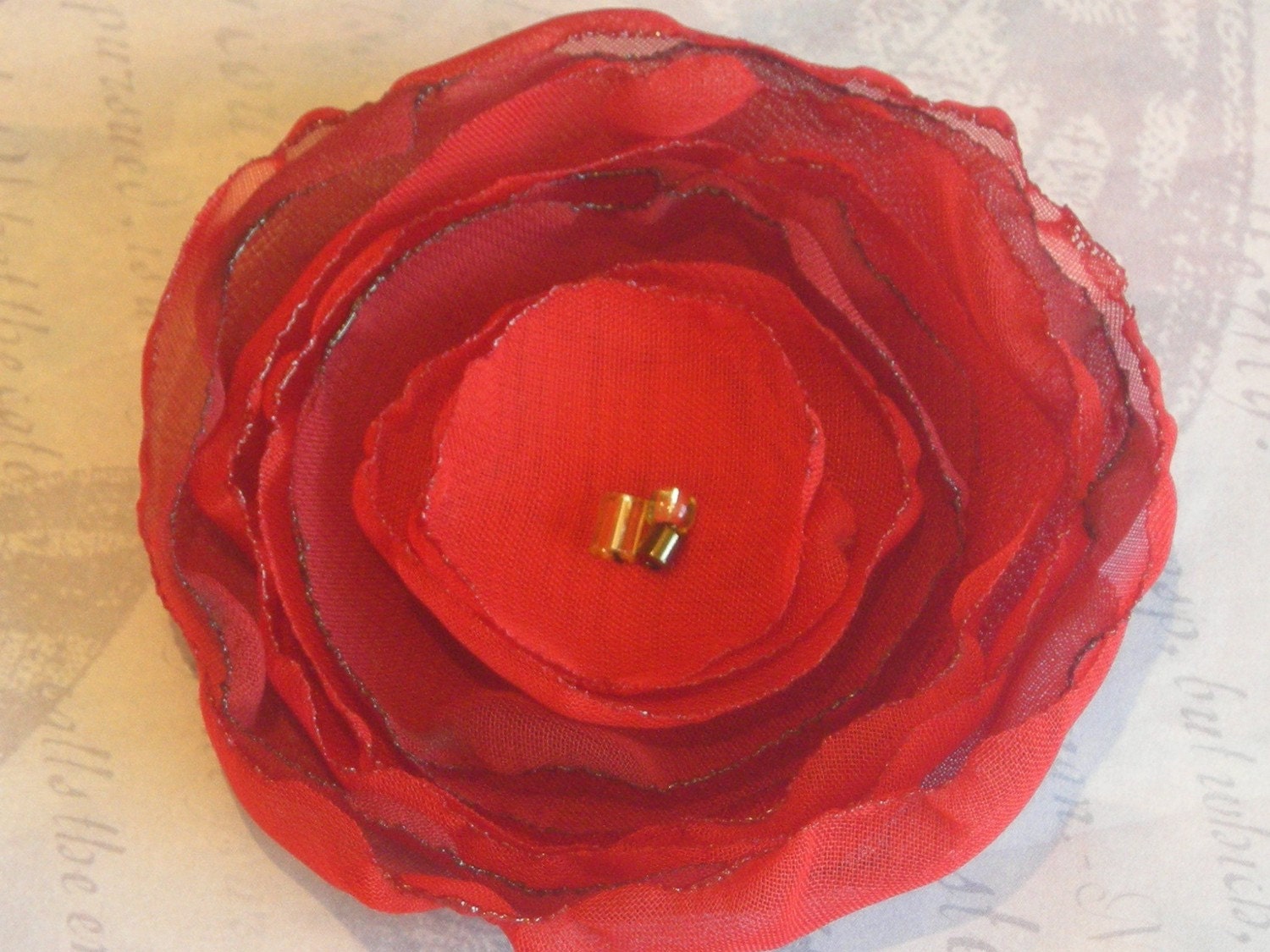 Red rose - chiffon flower clip or brooch