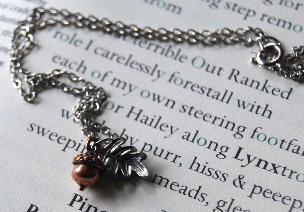 Teeny Tiny Little Acorn and Oak Leaf Necklace