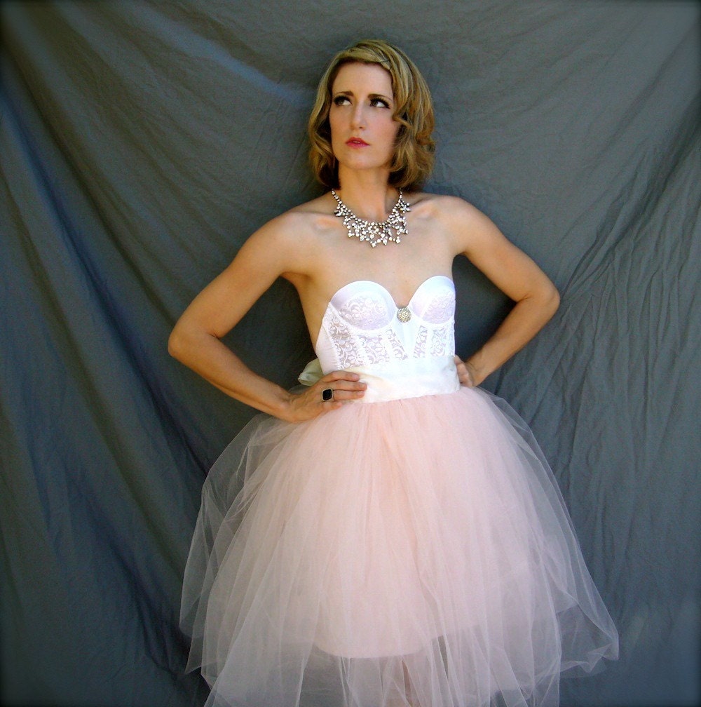 Peachy Pink Tulle Tutu Skirt with Ribbon Sash S M L  MADE TO ORDER