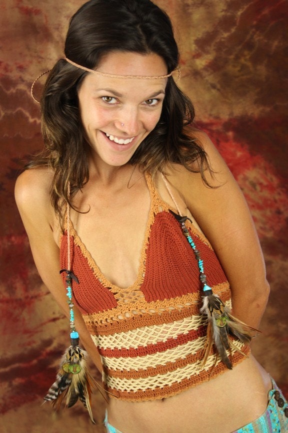 Funky Feather and Soulful Stone Leather Headband and Belly Chain 2 in 1