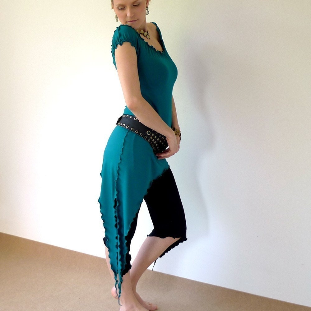 Serene - long asymmetrical jersey dress with a side slit, petrol blue, size M to L or made to order, pick your color