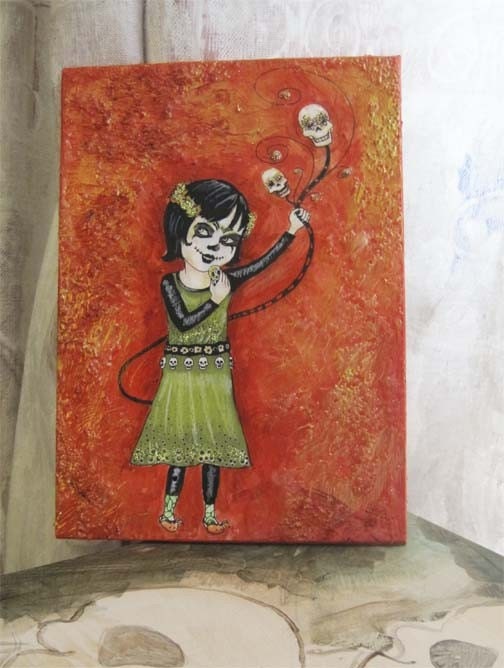 Little Catrina Mixed Media Original Collage Painting