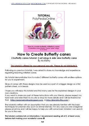 PolyPedia E-Book Vol 8 - Two Canes How to Create Polymer Clay BUTTERFLY Millefiori Canes - 39 pages Step-by-Step Instructions TUTORIAL and Video by Iris Mishly