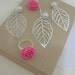 Rose and leaf necklace and earring set in PINK with matching ring