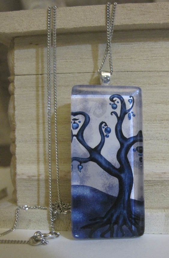 Winter Blue Tree Glass Pendant