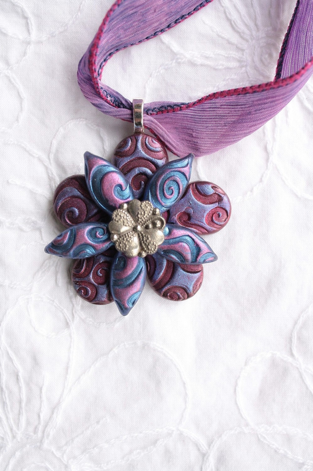 Flower Necklace Lavender Fuschia Purple