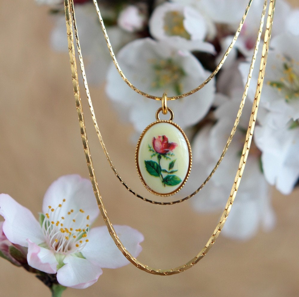Triple Layered Gold plated Vintage flower Necklace