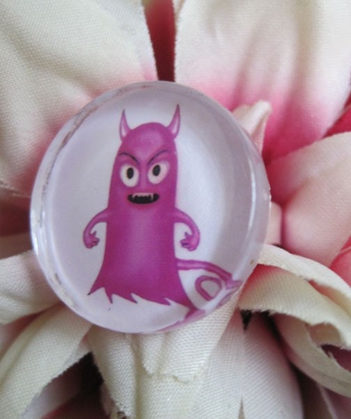 Little Hottie Pink and Cute Monster Glass Ring