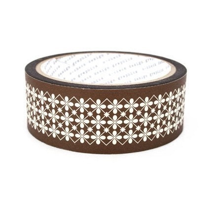 Brown Flower Pattern Deco Tape 1.4 inch (adhesive)