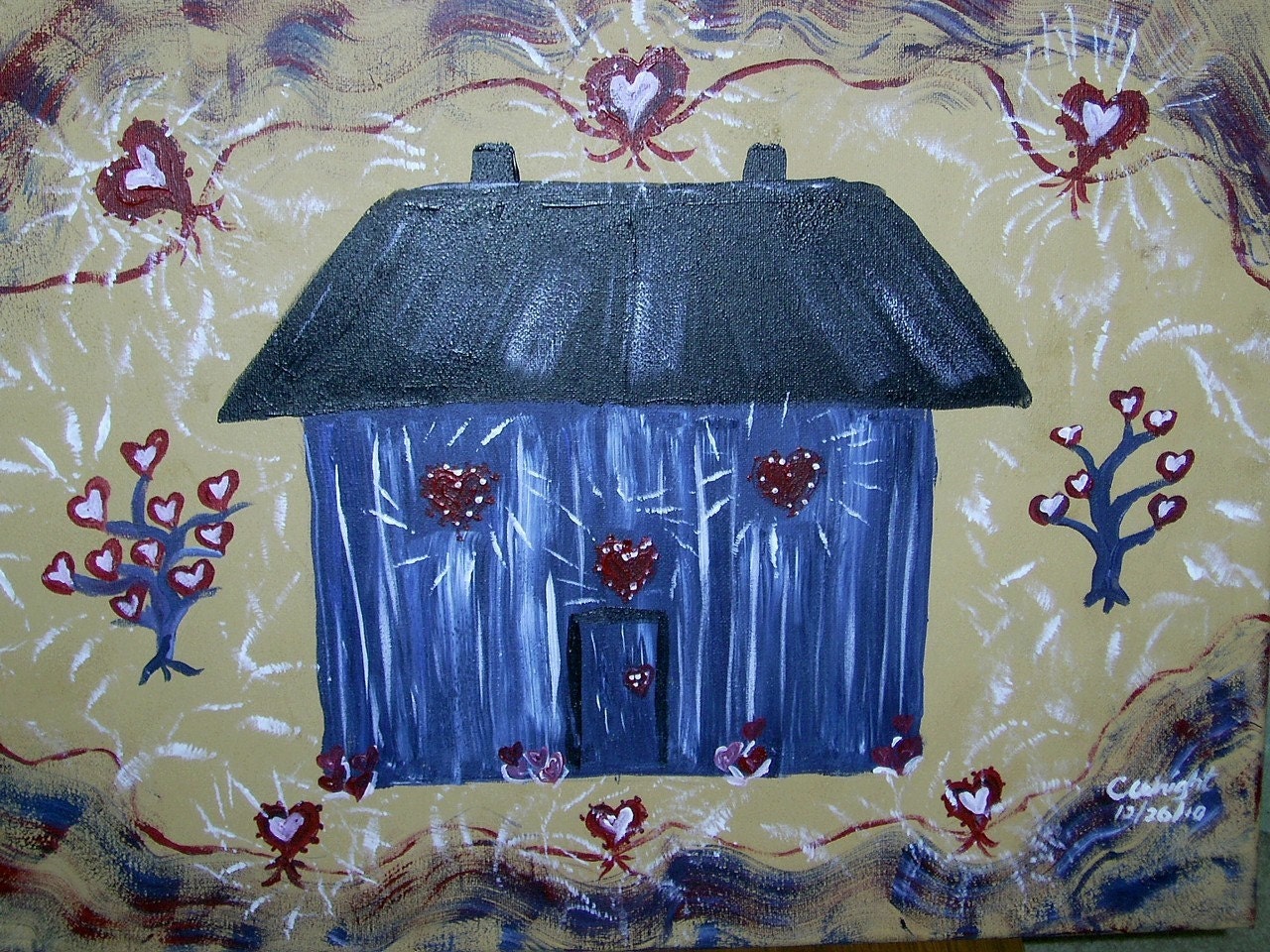 Only Hearts Build a Home 18x24 inch acrylic painting on stretched canvas FREE USA SHIPPING