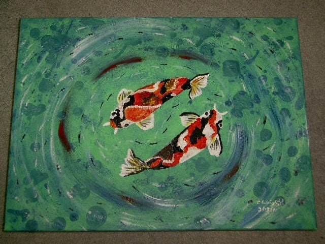 Mystical Koi 18x24 painting fish  original acrylic painting  on stretched canvas FREE USA SHIPPING