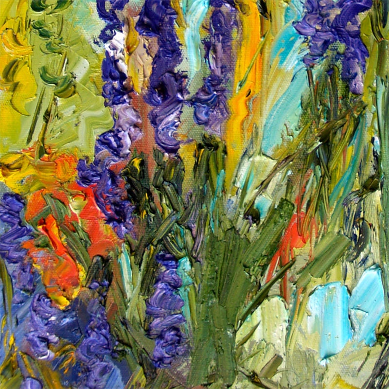 Lavender and Bees Original Impressionist Oil Painting by Ginette Callaway