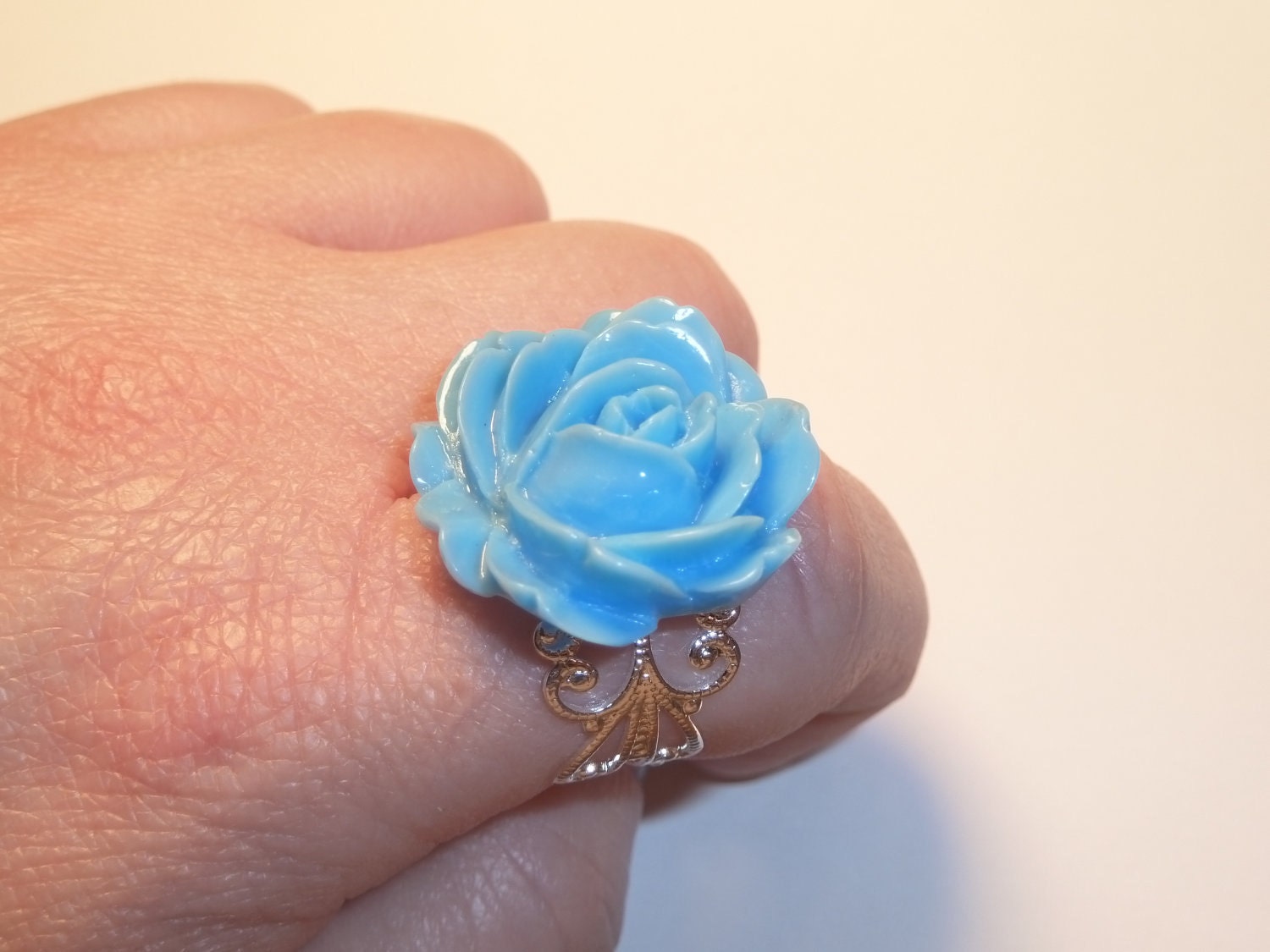 Glossy Sky Blue Rose Ring