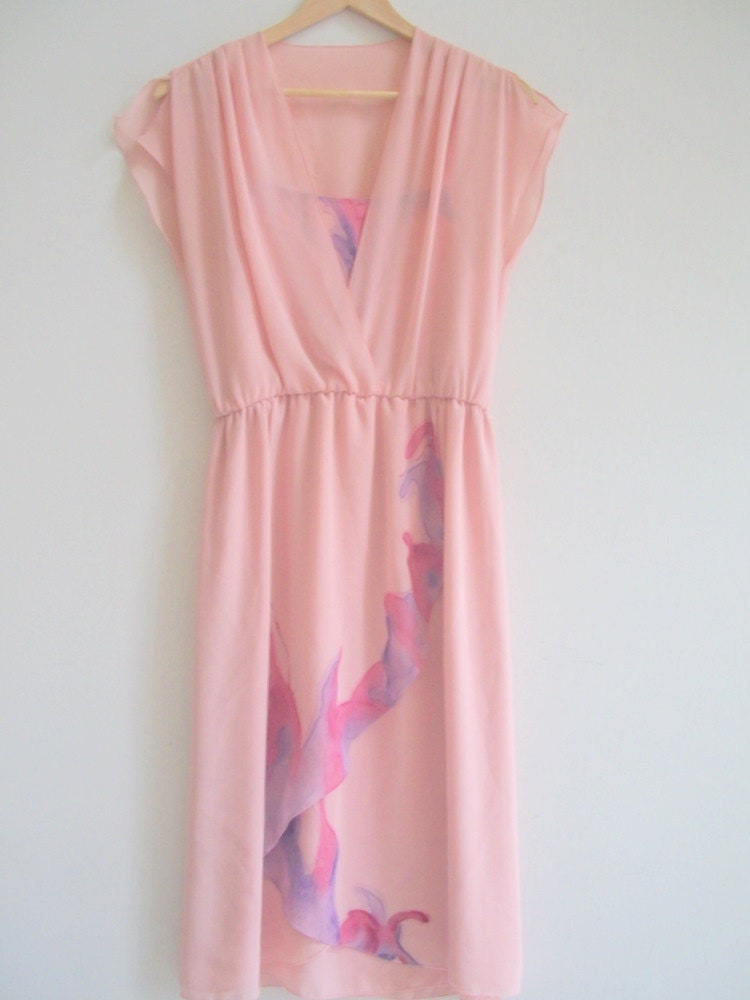 AJ Bari Soft Pink Feminine Flutter Dress with Fuschia & Purple Watercolor Design  Size Small 6/8  FREE SHIPPING