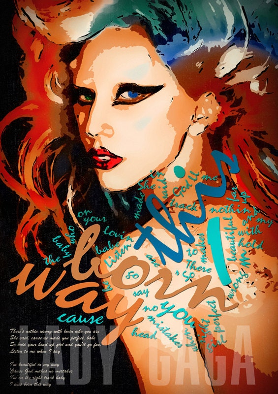 Lady Gaga portrait mixed media  pop artwork wall decor   music poster fine art fashion celebrity singer multi color handmade by artistico