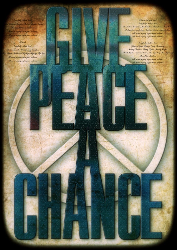 Give Peace a Chance Typography Poster Print canvas John Lennon quote phrase words   powerful  Message  gift family home  Decor