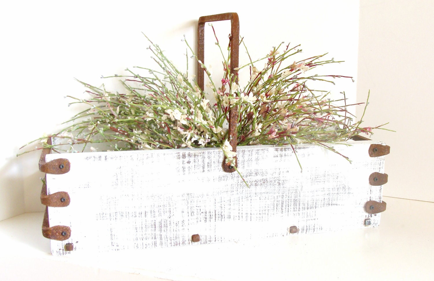 Caddy. Tray. Industrial. Cottage. Weddings. Rustic. White. Iron Handles