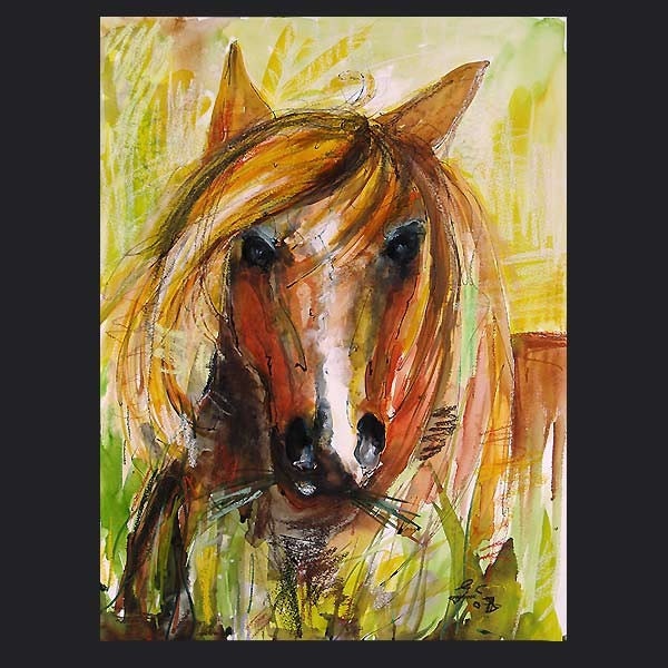 REDUCED Stallion In Tall Grass - Original Painting by Ginette Callaway