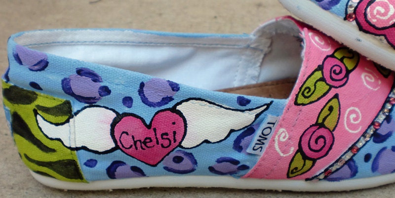 Custom Painted womens TOMS with Crystals and personalized just for YOU design only