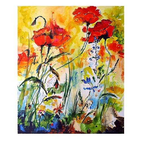 Drunk On Poppies - Original Oil Painting on Belgium Linen by Ginette Callaway