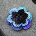 Bruise, crocheted wool flower brooch, black blue and purple, ONLY ONE
