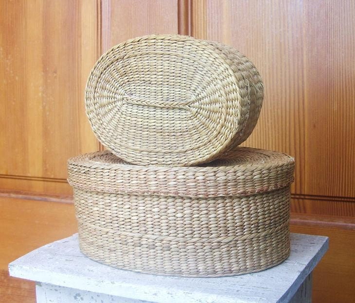 Pair of 2 Vintage Woven Baskets with Lids. From ShabbyNChic