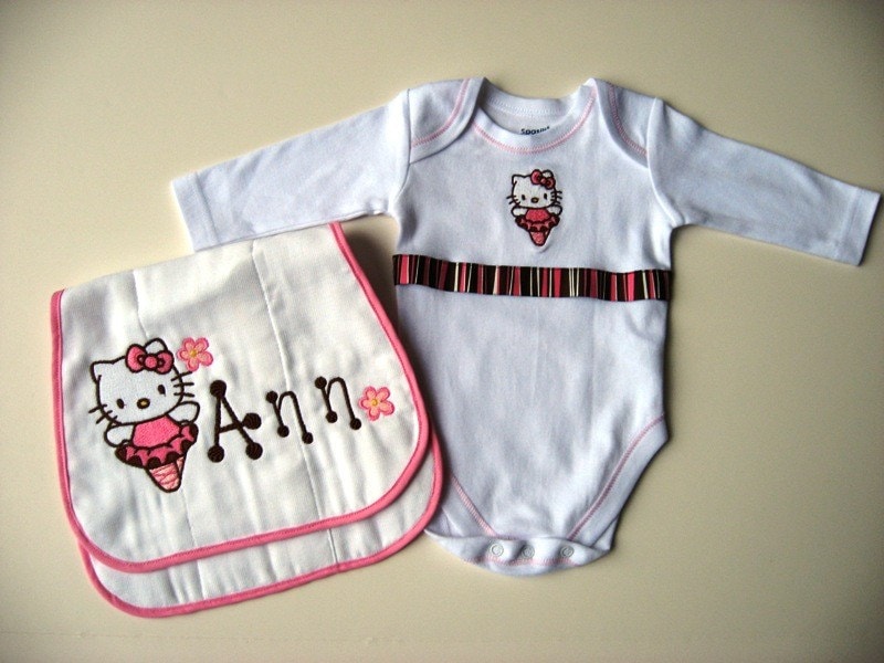 HELLO KITTY ONESIE AND BURP CLOTH. From youngnunique