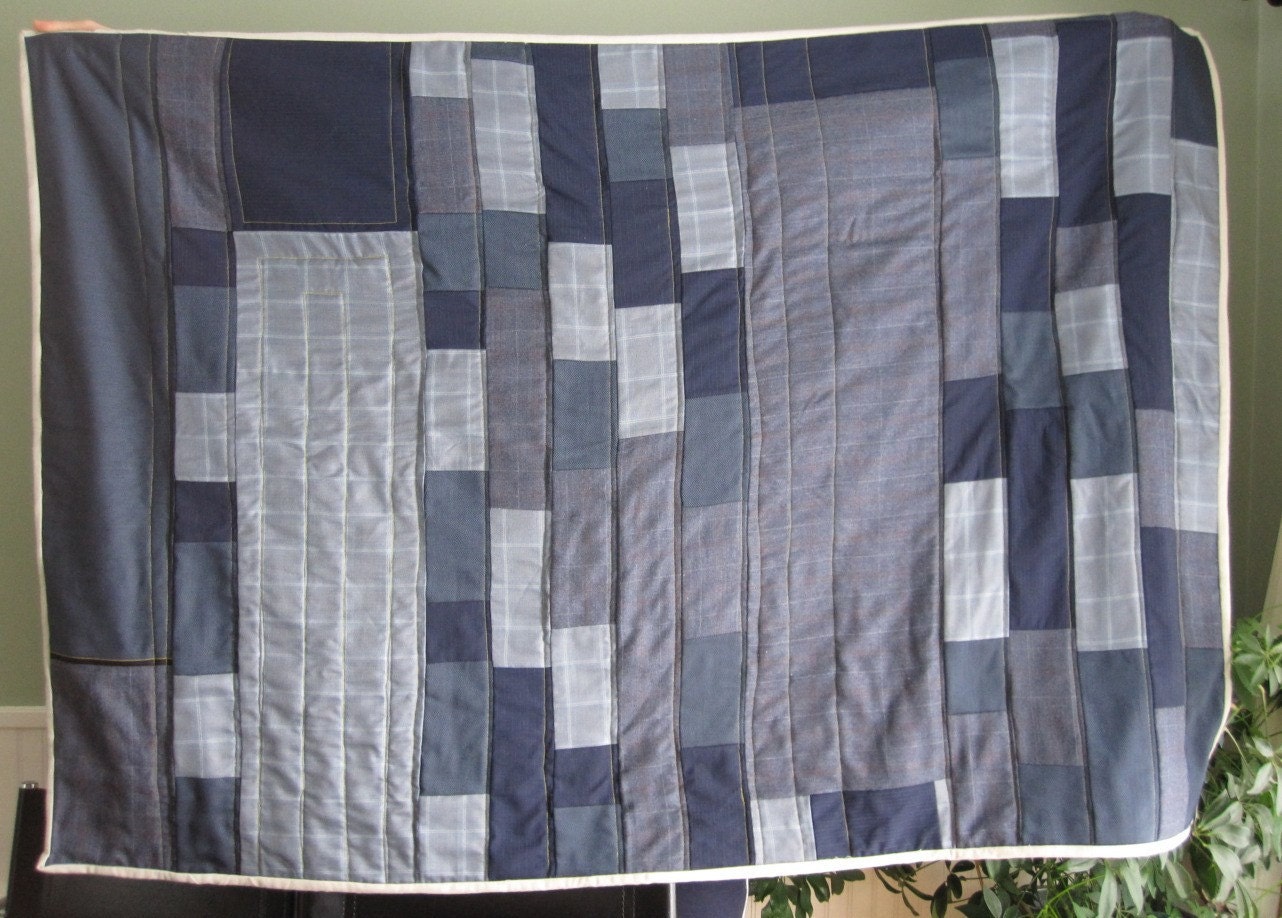 Blue Handmade Quilt with Mustard Yellow Back