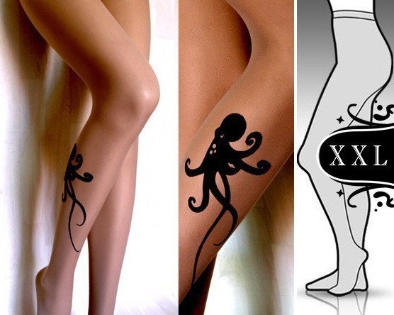 plus size XXL sexy OCTOPUS tattoo tights / stockings/ full length 