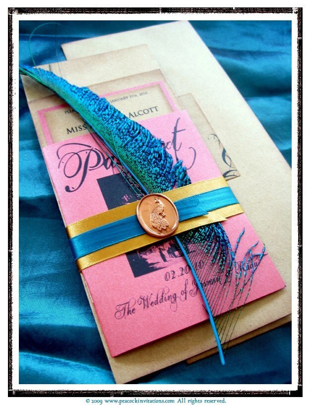 Vintage Gold and Peacock Blue Travel Themed Passport Wedding Invitations